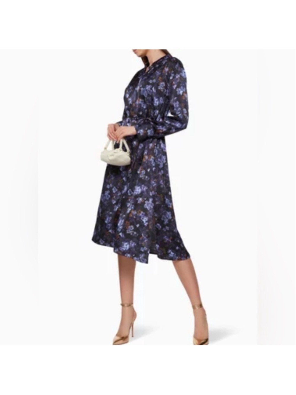 Vince Plumeria Blooms Hammered dress Small long sleeve midi Wedding Guest Floral